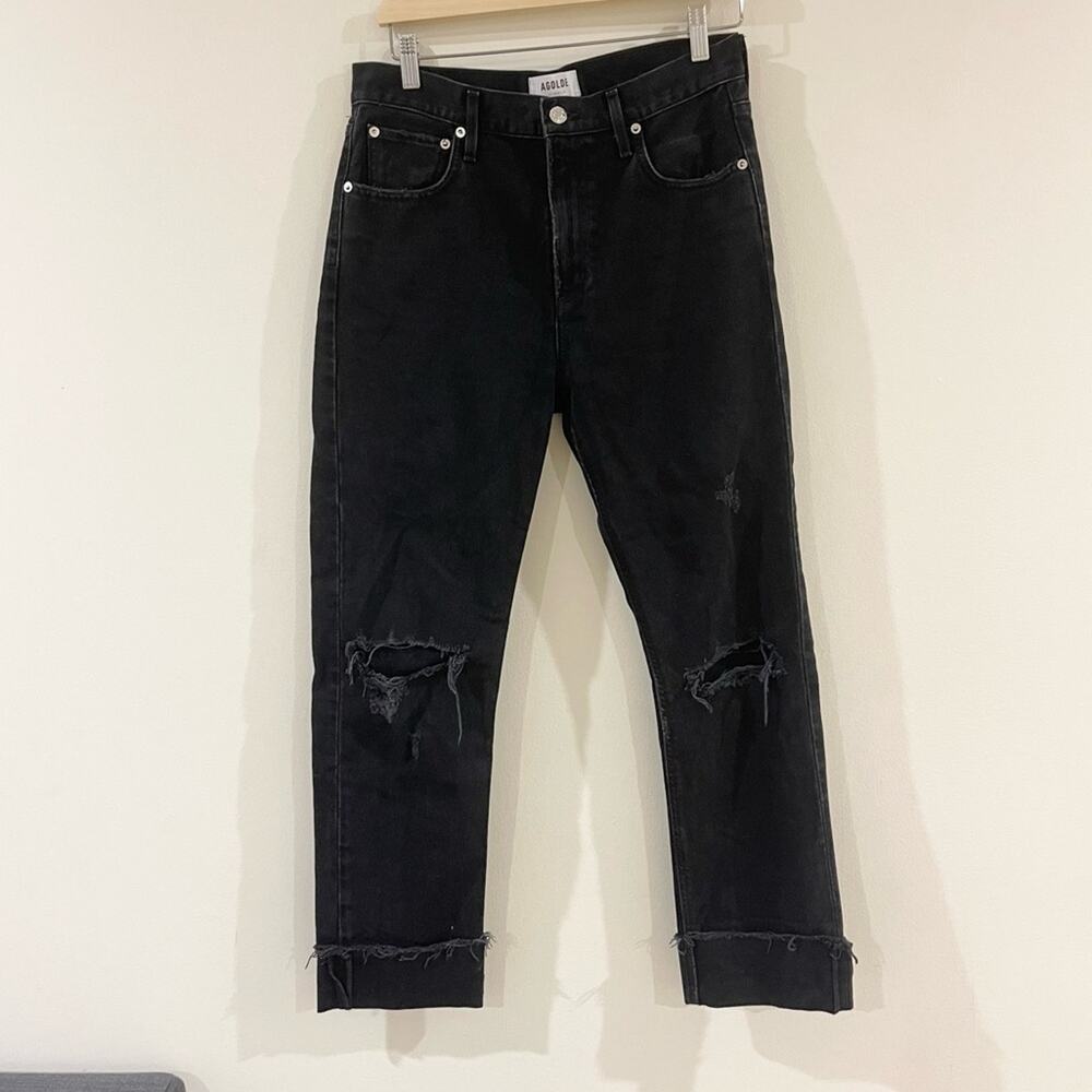 Agolde Cheri High Rise Black Distressed Straight Leg Jeans Women’s size 28